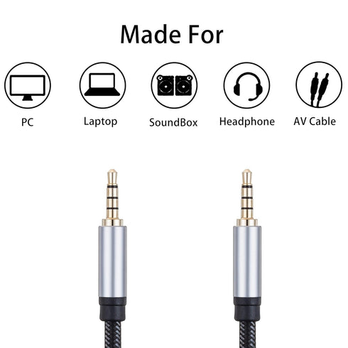 Male to Male Audio Cable 1Ft,3.5mm 4 Pole Nylon Braided Stereo Aux Cable/Auxiliary Cable/Aux Cord for Headphones, PS4,Phone, Tablets, Headset, PC,...