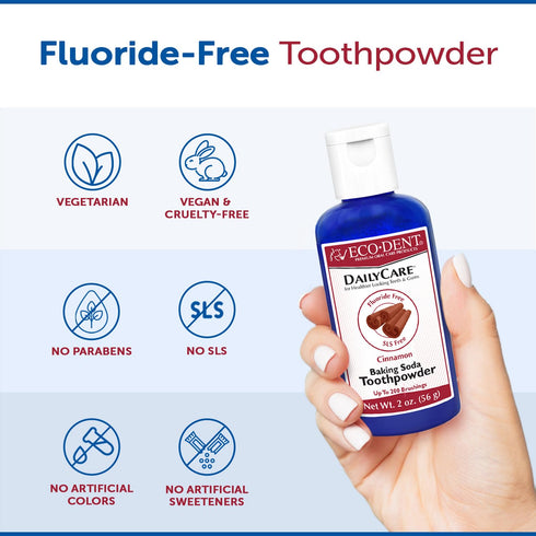 Eco-Dent DailyCare Baking Soda Toothpowder, Cinnamon - Fluoride-Free Toothpaste Powder, SLS-Free Tooth Powder with Baking Soda, Minerals, and Esse...