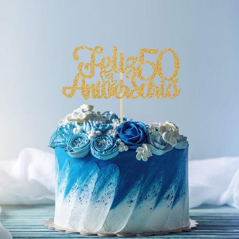Ferastar Feliz 50 Aniversario Cake Topper, 50th Anos De Amor Wedding Decor, Happy 50th Anniversary Party Supplies Gold Glitter....