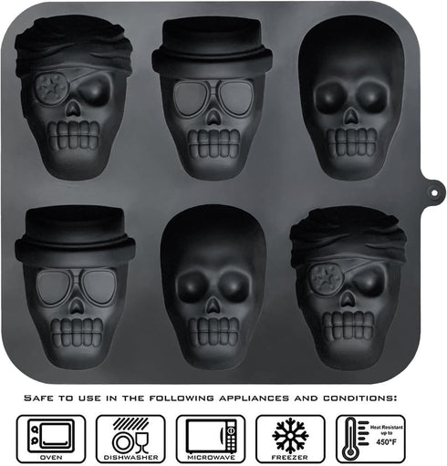 JETKONG Skull Cake Pan Silicone Skull Cakelet Mold Skull Pirate Cake Tin Baking Pan (Black)...
