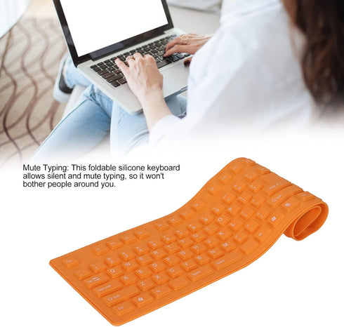 ASHATA Foldable Silicone Keyboard USB Wired Keyboard Mute Waterproof Rollup Keyboard for PC Laptop Notebook, 2 Color, 108 Keys(Orange)...
