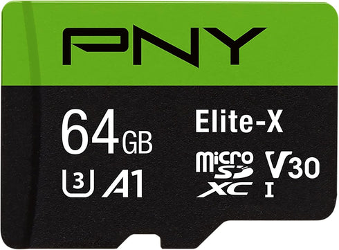 PNY 64GB Elite-X Class 10 U3 V30 microSDXC Flash Memory Card...