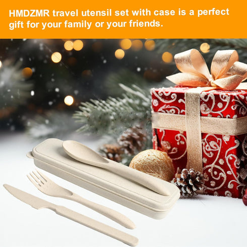 Travel Utensils with Case, 4 Sets Reusable Utensils Set with Case, Wheat Straw Utensils for Lunch Box Accessories, Camping Utensil Set for School ...