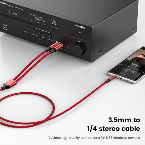 MOSWAG 3.5mm 1/8" TRS to Double 6.35mm 1/4" TS Mono Y-Cable 6.6FT/2Meter Splitter Cable,Stereo Audio Cord Compatible with Phone iPod Laptop Multim...