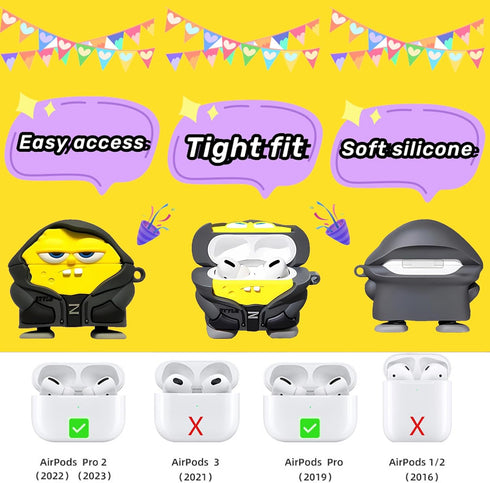 Cute Cartoon 3D Silicone Case AirPods Pro 2nd/1st Generation case with Keychain and Lanyard Cleaner kit Characters Design for Kids Boys Girls (Yel...