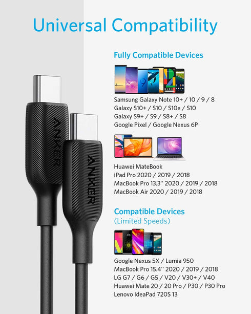Anker USB C Cable 60W, Powerline III USB-C to USB-C Cable 2.0 (1ft), USB C Charger Cable for MacBook Pro 2020, iPad Pro 2020, Switch, Samsung Gala...