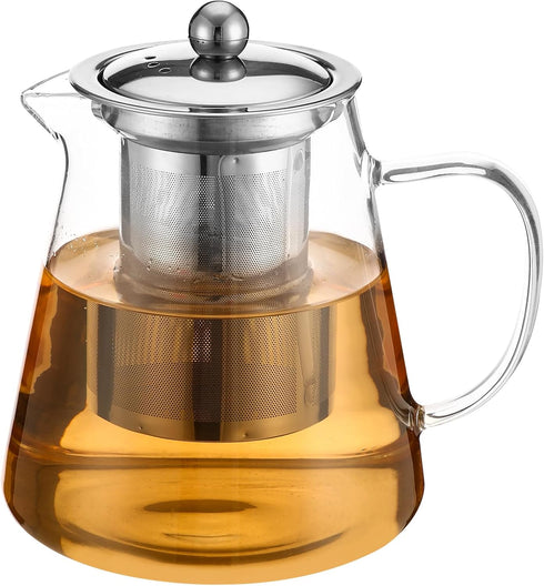 34OZ Glass Teapot, Glass Teapot With Infuser 18/8 Stainless Steel, Clear Teapot Small Tea Kettle, Loose Leaf Tea Maker Tea Brewer for Camping, Tra...