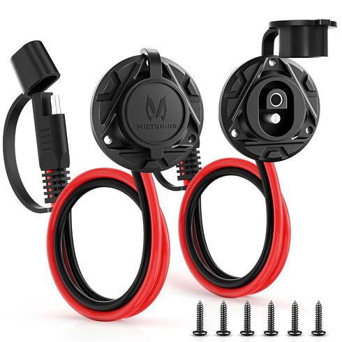 MICTUNING 1FT 14 AWG SAE Socket Sidewall Port to Male Plug 12V-24V Power Cord Quick Connector Extension Cable Harness, Waterproof Dust Cap, for Au...
