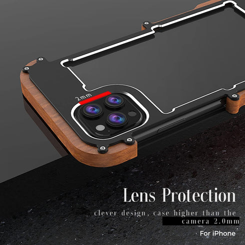Kowauri Case for iPhone 13 Pro Max,Drop Protection Aluminum Metal Wood Bumper Frame Cover Shockproof Dropproof Protective Case for iPhone 13 Pro M...