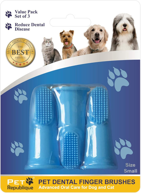 Dog Finger Toothbrush Set of 3 - Dental Hygiene Brushes for Small to Large Dogs, Cats, and Most Pets - Small Size Finger Opening...