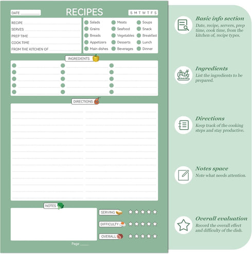 Alltree Recipe Book to Write in Your Own Recipes, Sprial Personal Blank Recipe Book, Blank Recipe Notebook with 15 Tabs for Family Cooking Lover, ...