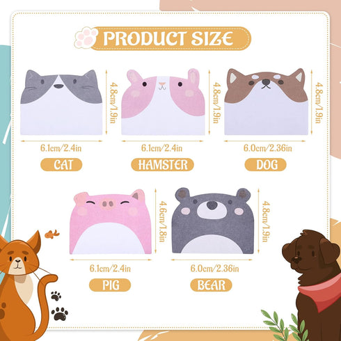 6 Packs Cute Animal Sticky Notes, 225 Sheets Self-Adhesive Cartoon Animal Sticky Note Pads, Multifunctional Removable Different Shapes Sticky Memo...