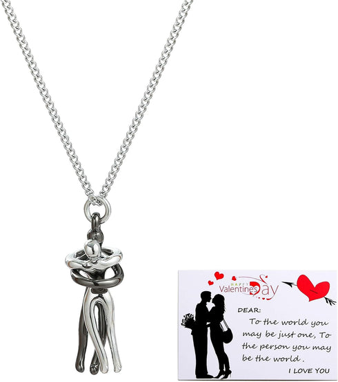 Taouzi Valentine's Day Necklace for Women Affectionate Hug Necklace Couples Necklace for Him and Her Stainless Steel Chain Necklace Valentine's Da...