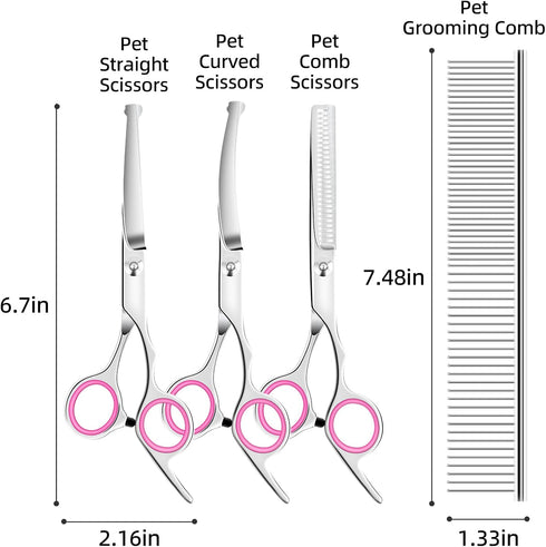 Dog Grooming Scissors Set - Dog Grooming Scissors with Safety Round Tip, 6 in 1 Heavy Duty Pet Grooming Scissor for Dogs, Cats and Other Animals...