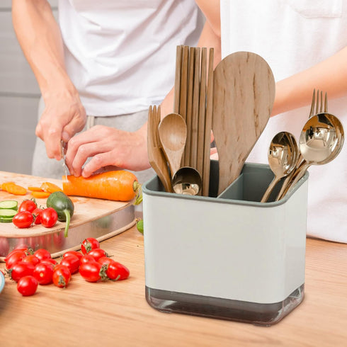 Utensil Holder Cutlery Drainer Sink Caddy, Chopsticks Holder Spoon Chopsticks Fork Drain Rack Basket Storage Holder Organizer Compartment Box (Gre...