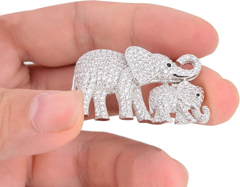 Cute Mother and Baby Elephants Brooch Pins Crystal Rhinestone Animal Kingdom Breastpin Broach...