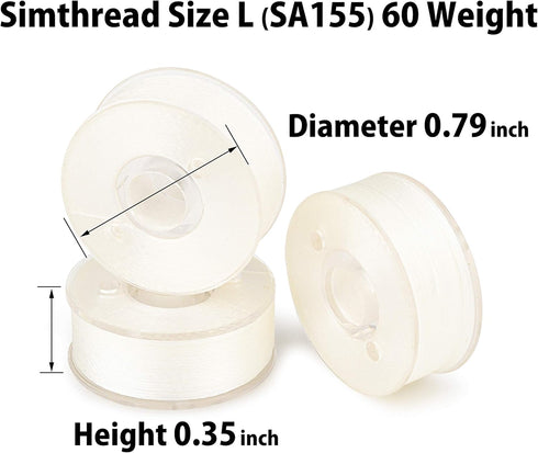 Simthread 25pcs White Prewound Bobbin Thread Size L (SA155) 60WT for Brother Husqvarna Pfaff Embroidery Thread Sewing Thread Machine with Clear St...