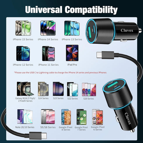 2 Pack 38W USB C Car Charger Fast Charging for iPhone 15 Pro/Max/Plus/Samsung Galaxy S24/Ultra/S23/S22 fe Dual Port Cigarette Lighter USB Charger[...