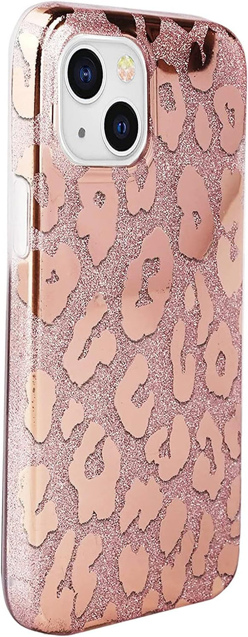 J.west Case Compatiable with iPhone 13 6.1 inch,Shiny Glitter Animal Leopard Print Pattern Exotic Pink Cheetah Design Soft TPU Slim Fit Protective...