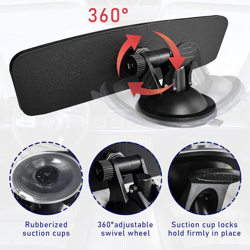 Car Rear View Mirror with Suction Cup, 9.4'' Anti-Glare Wide Angle Auto Inside Rearview Mirror, 360 Degree Adjustable Reduce Blind Spots, Universa...