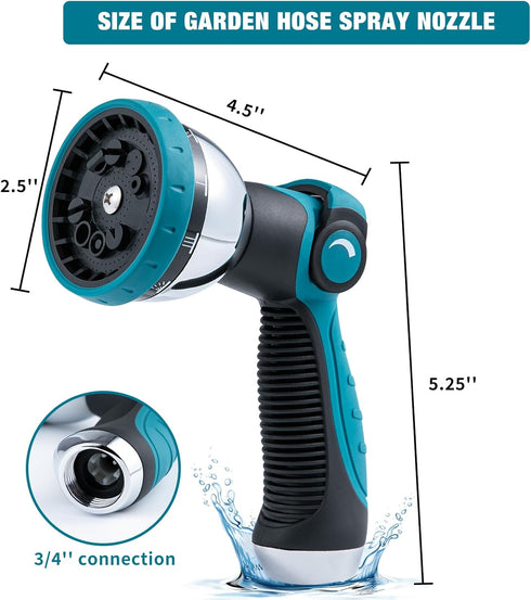 Garden Hose Nozzle Sprayer Heavy Duty, Hose Nozzle with 10 Adjustable Watering Patterns, Thumb Control On Off Valve, High Pressure Garden Hose Noz...