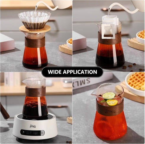 Bincoo Pour Over Coffee Maker Holds 4 Cups, 16.9oz Coffee Dripper Borosilicate Glass Coffee Carafe Brewer,Permanent Resuable Removable Coffee Serv...