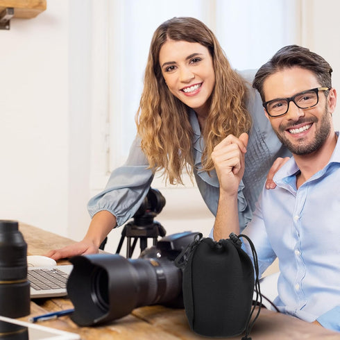 2pcs Camera Lens Bag Camera Lens Accessories Drawstring Lens Case Lens Pouch Bag Camera Lens Case Bag Shockproof Camera Lens Case Bag for Dslr Cam...