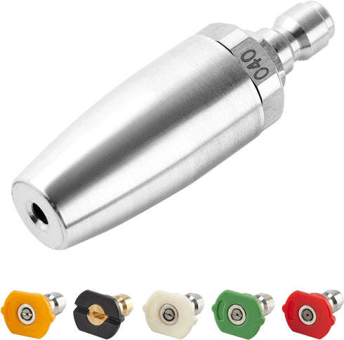 Turbo Nozzle Pressure Washer Tips, Rotating Nozzle with 5 Power Washer Nozzle Tips, 1/4 Inch Quick Connect, Orifice 4.0, Stainless steel...