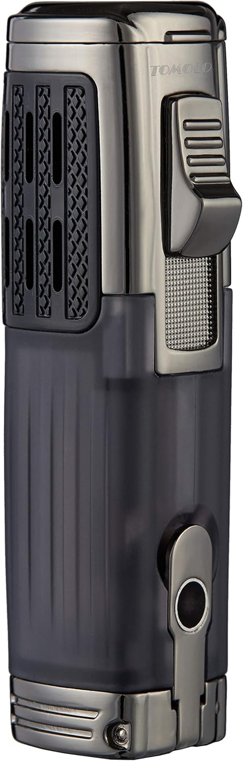 Cigar Lighter Triple Jet Flame Torch Lighter Refillable Butane Lighter with Cigar Punch, 2 Pack, Charcoal...