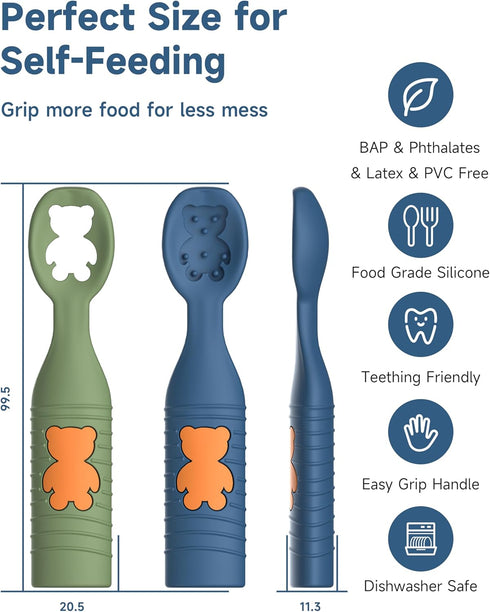 Baby First Spoons Set (2 Pack),Pre-Spoon Feeding Utensil for Kids Aged 6+ Months,Baby Led Weaning (BLW) Teething Spoon-Self Feeding,Silicone Toddl...