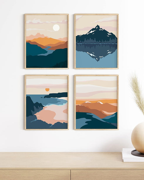HAUS AND HUES Nature Wall Art Prints - Landscape Mountain Decor, Mid-Century Modern Wall Art...