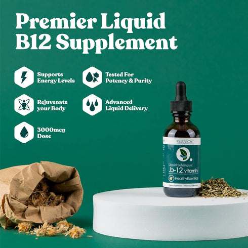 Essential B-12 Liquid B12, Supports Energy and a Healthy Nervous System - Convenient Liquid Dropper Absorbs Fast & Tastes Great...