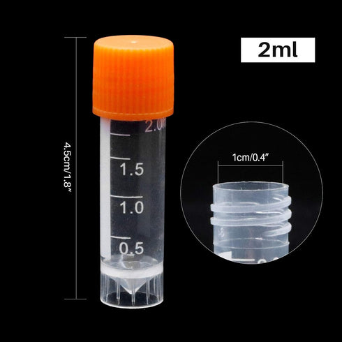 100 Pieces 2ml Plastic Graduated Vial Tube with Screw Caps, Test Tubes Small Test Sample Vial Storage Container for Lab (Orange)...
