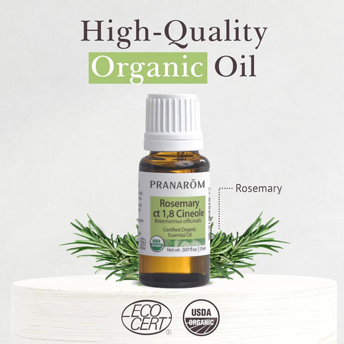 Pranarom USDA Certified Organic Rosemary Cineole Essential Oil (15ml), 100% Pure Undiluted Therapeutic Grade from Tunisia for Aromatherapy, Diffus...