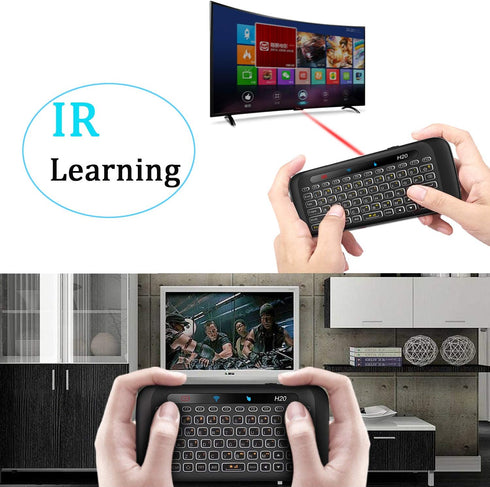 ILEBYGO 2.4Ghz H20 Mini Wireless Keyboard and Touchpad Mouse Combo,7 Colors Adjustable, Rechargeable Auto-Rotation of Touch Panel Handheld Remote ...