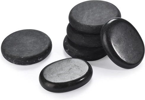 Pino Products Hot Massage Stones - 6 Large Essential Black Basalt Stones - Massage Therapy, Relaxation Basalt Stones - Rock Stone Massage Kit Warm...