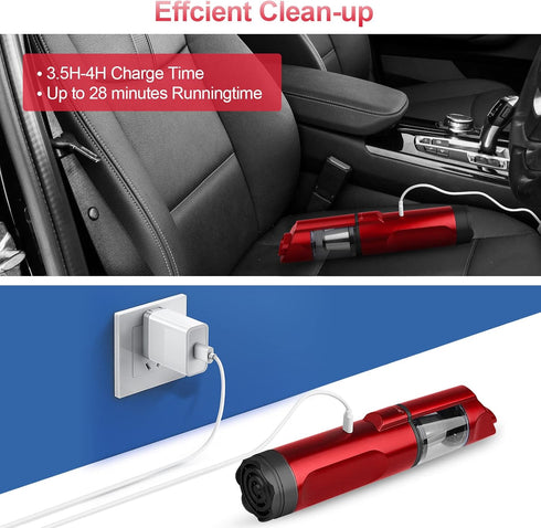 Cordless Handheld Vacuum Cleaner - 16000Pa Powerful Suction for Car, Room, and Pet Hair - USB Charging, Lightweight and Portable - red...