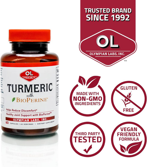 Olympian Labs Turmeric with BioPerine for Superior Absorption, Healthy Joint Support, 60 Capsules...