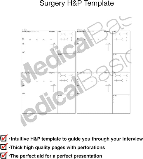 Surgery H&P Notebook with 4 Day SOAP - Medical History and Physical Notebook, 50 Medical templates with Perforations...