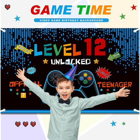 Video Game Birthday Decorations 8 9 10 11 12 13 14th Birthday Decorations for Boys Gaming Theme Photo Props Backdrop Banner Teenager Birthday Deco...