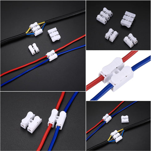 65 Pcs Spring Wire Connectors, Spring Clamp Terminal Cable Clamp Connector, CH-2 Electrical Cable Connectors Block, 2 Pin Push-in Quick Terminal W...