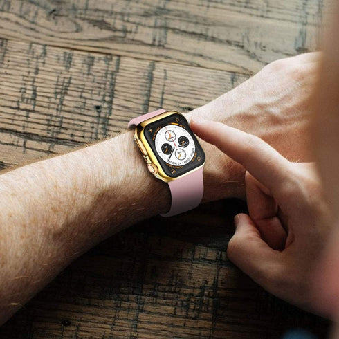 Hankn 44mm Hard Plated Case for Apple Watch Series 6/5/4 - Tempered Glass Screen Protector, Full Coverage Shockproof Bumper, Gold...
