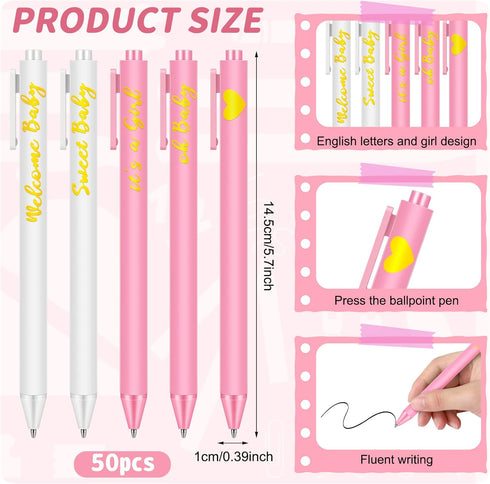 Nuanchu 50 Pcs Baby Shower Pens for Guests It's a Boy or Girl Pens Retractable Baby Shower Favors Baby Shower Decorations Office School Teacher St...