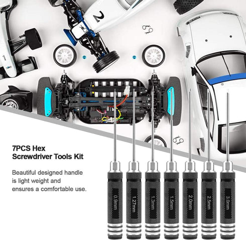 RC Hex Driver Set - 7pcs Hex Allen Screwdriver Kit 0.9mm 1.27mm 1.3mm 1.5mm 2.0mm 2.5mm 3.0mm Key Driver Repair Tools for Rc Car Traxxas Helicopte...