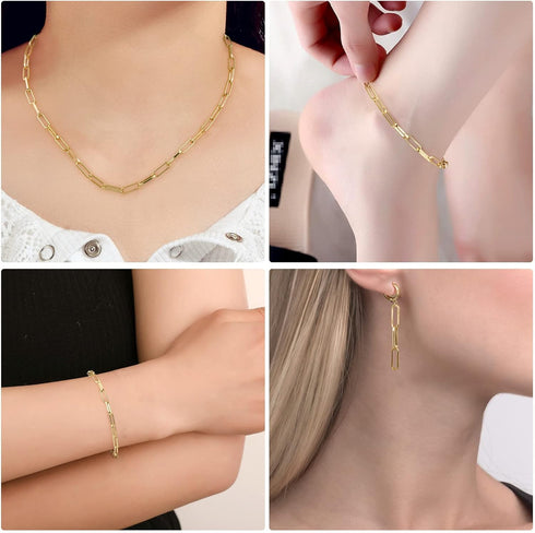 ANCIRS 12 Feet Gold Plated Paperclip Chain for DIY Jewelry Making, 4mm Oval 14K Gold Plated Brass Necklace Paperclip Cable Chain Link for Necklace...