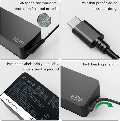 USB C Laptop Charger Fit for Lenovo ThinkPad X1, Carbon X1 Gen 11 10 9 8 7 6 5, Yoga X1 Gen 8 7 6 5 4 3 2 Series, Lenovo 65W 45W USB C Fast Power ...