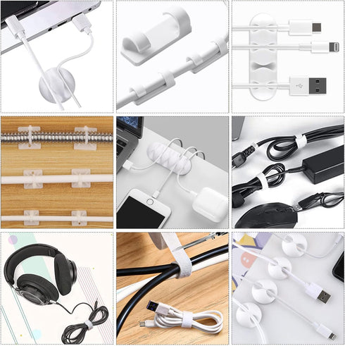 Cord Management Organizer Kit 2 Cable Sleeve Split with 41Self Adhesive Cable Clips Holder, 10pcs and 2 Roll Self Adhesive tie and 100 Fastening C...