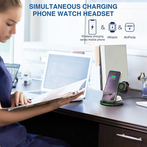3 in 1 Charger for Fitbit Sense2/Sense/Fitbit Versa 3/Versa 4,Wireless Charging Station Compatible with iPhone 14/14 Pro Max/12/13, for Samsung Ga...