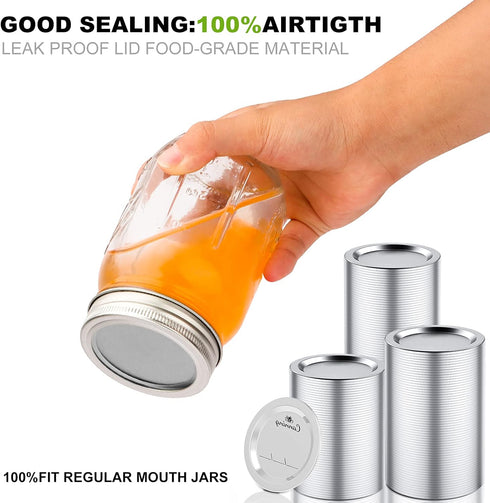 200pcs Regular Mouth Canning Lids, 70mm Mason Jar Lids for Canning, Reusable Leak Proof Split-type Gold Lids, Food Grade Material (70mm, Silver)...