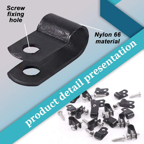 Glarks 60Pcs 1/4 Inch Black Nylon Screw Mounting R-Type Cable Clip Wire Clamp Kit with Screws for Wire, Conduit and Cable Conduit...